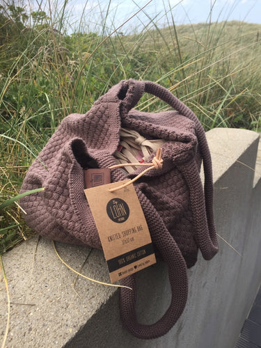 KNITTED SHOPPING BACK - IRON/PINK - 37X37 CM