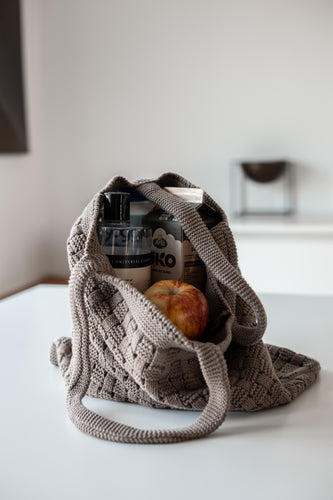 KNITTED SHOPPING BACK - KHAKI - 37X37 CM