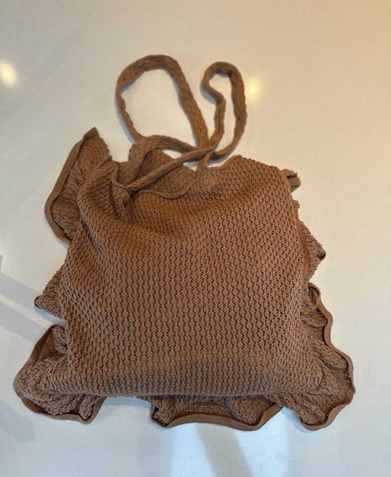 KNITTED SHOPPING BACK - IRON/PINK - 37X37 CM