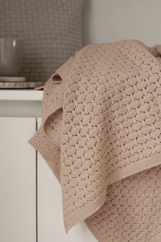 KNITTED PLAID - SQUARE - BEIGE MELANGE - 140x160cm