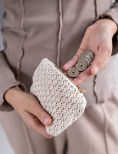 STRIKKET PUNG - TOTE - BEIGE - 13X9CM