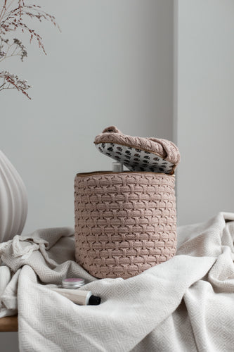 PRODUCTION SAMPLE - KNITTED TOILET BAG ROUND - ROSE - 17X15CM