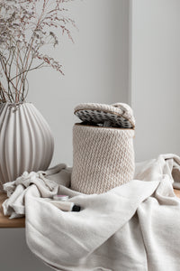 RETURN ITEM - KNITTED TOILET BAG ROUND - BEIGE - 17X15CM