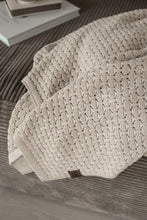 KNITTED PLAID - SQUARE - BEIGE MELANGE - 140x160CM