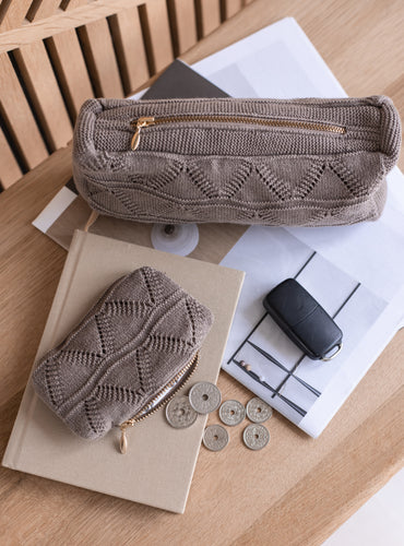 KNITTED PURSE - KHAKI - 13X9CM
