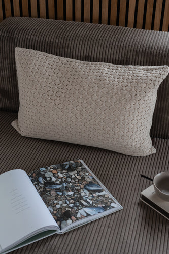 RETURN ITEM - KNITTED CUSHION 60X40CM - WITH GRAY MELANGE - LEATHER