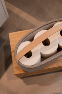 GIFT SET - KNITTED TOILET PAPER HOLDER + BATH MAT 150x80 CM - GRAY MELANGE