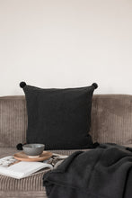 KNITTED CUSHION - DARK GRAY MELANGE - POM-POM - 50x50CM