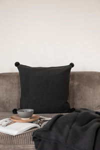 KNITTED CUSHION - DARK GRAY MELANGE - POM-POM - 50x50CM