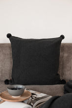KNITTED CUSHION - DARK GRAY MELANGE - POM-POM - 50x50CM