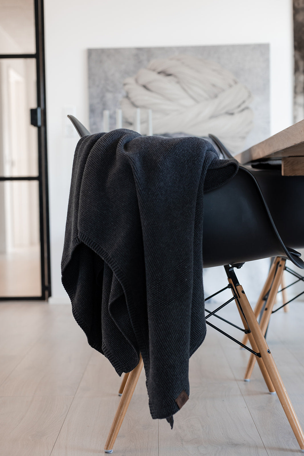 KNITTED PLAID - DARK GRAY MELANGE - 140x160CM