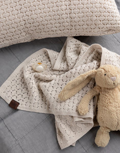 KNITTED BABY PLAID - SQUARE - BEIGE - 90X70CM