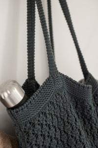 KNITTED SHOPPING BACK - DARK GRAY - 37X37 CM