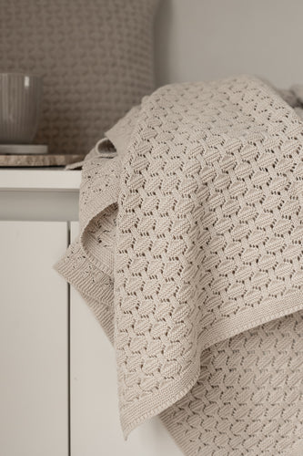 KNITTED PLAID - SQUARE - BEIGE MELANGE - 140x160CM