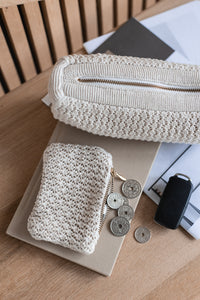 FEW PIECES - KNITTED CLUTCH - TOTE - BEIGE MELANGE - 22X11X5 CM